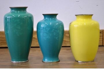 ○古い七宝焼　花瓶6点(鶴・孔雀の図)