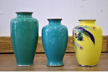 ○古い七宝焼　花瓶6点(鶴・孔雀の図)