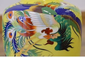 ○古い七宝焼　花瓶6点(鶴・孔雀の図)