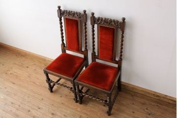 アンティーク家具　★海外輸入品　重厚なオークの高級ダイニングチェア2脚セット?