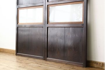 ★アンティーク　使い込まれたガラス入り帯戸2枚セット(ガラス帯戸、扉・板戸)