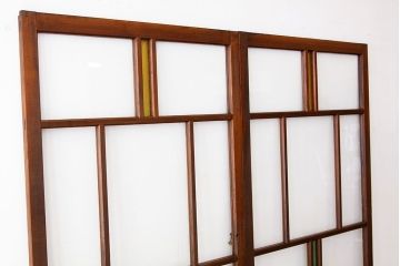 古民具・骨董　希少な色ガラス入り引き戸2枚セット(ガラス戸・建具)