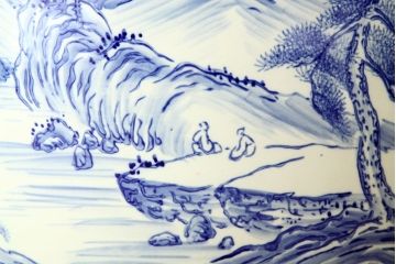 古民具・骨董　山水図柄　瀬戸火鉢