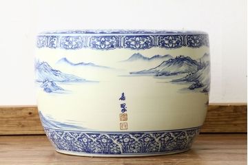 古民具・骨董　山水図柄　瀬戸火鉢