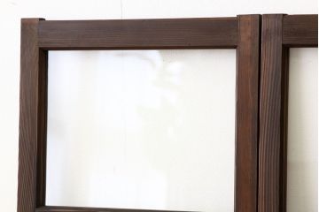 アンティーク　古い木の小さなガラス戸2枚(引き戸)