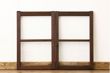 アンティーク　古い木の小さなガラス戸2枚(引き戸)