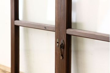アンティーク　古い木の小さなガラス戸2枚(引き戸)