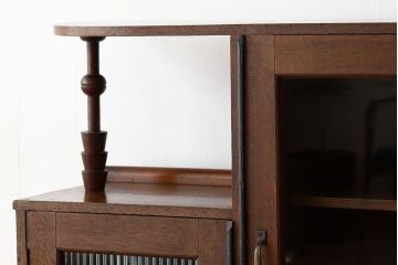 レトロ家具　昭和レトロ　古い栓材のモールガラスデザイン本箱アンティーク
