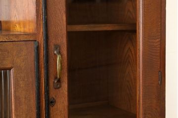 レトロ家具　昭和レトロ　古い栓材のモールガラスデザイン本箱アンティーク