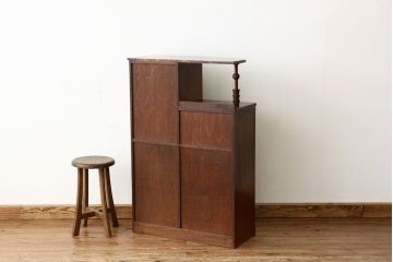 レトロ家具　昭和レトロ　古い栓材のモールガラスデザイン本箱アンティーク