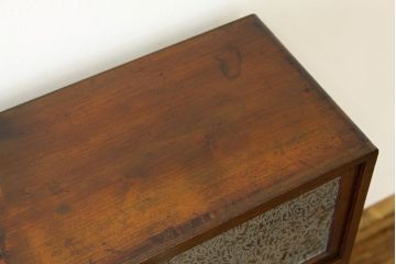 レトロ家具　昭和レトロ　古い木のアンティーク結霜ガラス収納棚(茶箪笥)