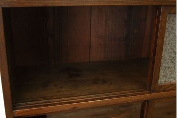 レトロ家具　昭和レトロ　古い木のアンティーク結霜ガラス収納棚(茶箪笥)