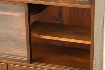 レトロ家具　昭和レトロ　古い木のアンティーク結霜ガラス収納棚(茶箪笥)