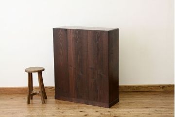 レトロ家具　昭和レトロ　古い木のアンティーク結霜ガラス収納棚(茶箪笥)