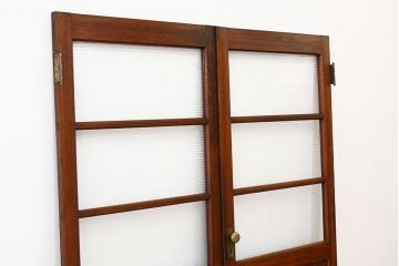 アンティーク　古い木のモールガラス観音開きドアセット(扉・建具)