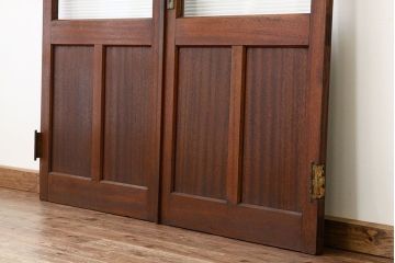 アンティーク　古い木のモールガラス観音開きドアセット(扉・建具)