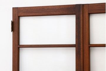 アンティーク　古い木のモールガラス観音開きドアセット(扉・建具)