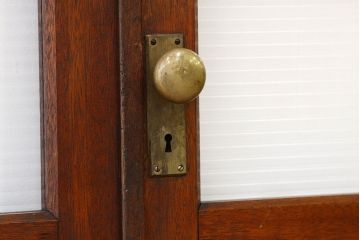 アンティーク　古い木のモールガラス観音開きドアセット(扉・建具)