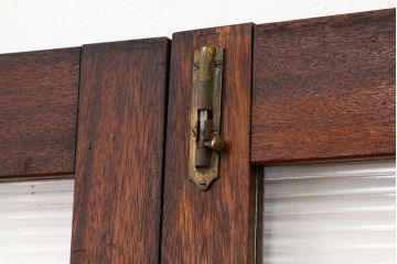 アンティーク　古い木のモールガラス観音開きドアセット(扉・建具)