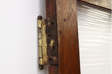 アンティーク　古い木のモールガラス観音開きドアセット(扉・建具)