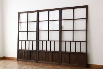 昭和レトロ　古い木のダイヤガラス引き戸3枚セット(アンティークガラス戸)