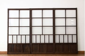 昭和レトロ　古い木のダイヤガラス引き戸3枚セット(アンティークガラス戸)