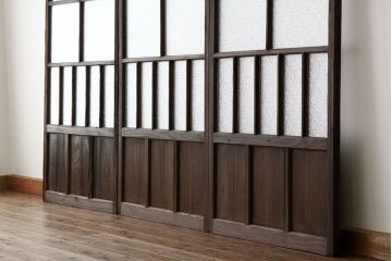 昭和レトロ　古い木のダイヤガラス引き戸3枚セット(アンティークガラス戸)