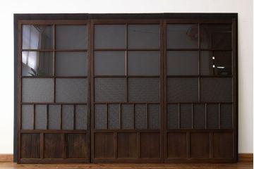 昭和レトロ　古い木のダイヤガラス引き戸3枚セット(アンティークガラス戸)