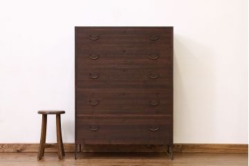 アンティーク家具　☆アンティーク　古い桐材鉄脚付き　5丁引き出し重ねチェスト(箪笥アイアン、桐箪笥、桐たんす)