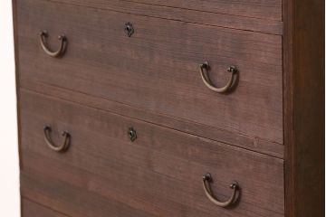 アンティーク家具　☆アンティーク　古い桐材鉄脚付き　5丁引き出し重ねチェスト(箪笥アイアン、桐箪笥、桐たんす)