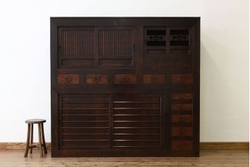 古民具・骨董　極上美品!京都産のぼり付き一間水屋箪笥(食器棚)