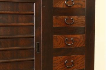 古民具・骨董　極上美品!京都産のぼり付き一間水屋箪笥(食器棚)