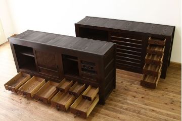 古民具・骨董　極上美品!京都産のぼり付き一間水屋箪笥(食器棚)