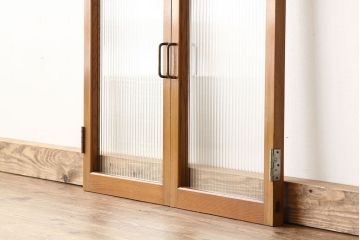 昭和レトロ　シンプルなモールガラス観音扉窓セット?