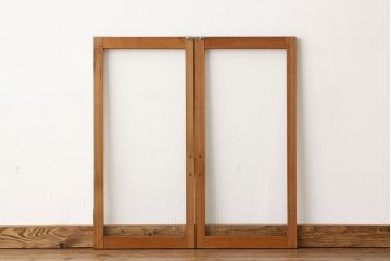 昭和レトロ　シンプルなモールガラス観音扉窓セット?