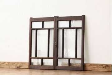 アンティーク　ダイヤと結霜ガラス入りシックなガラス戸2枚セット(引き戸・窓)