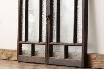 アンティーク　ダイヤと結霜ガラス入りシックなガラス戸2枚セット(引き戸・窓)