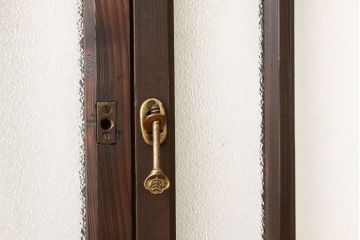 アンティーク　ダイヤと結霜ガラス入りシックなガラス戸2枚セット(引き戸・窓)