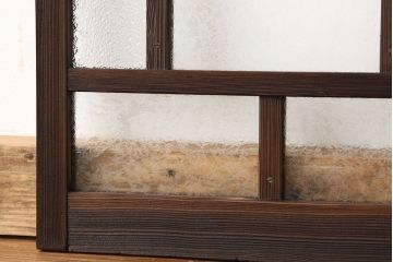 アンティーク　ダイヤと結霜ガラス入りシックなガラス戸2枚セット(引き戸・窓)