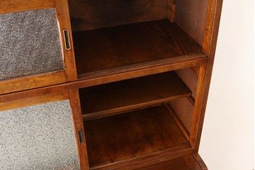 アンティーク家具　☆アンティーク　古い木の作業台付きダイヤガラス食器棚