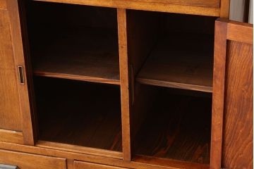 アンティーク家具　☆アンティーク　古い木の作業台付きダイヤガラス食器棚