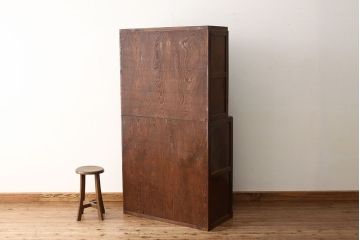 アンティーク家具　☆アンティーク　古い木の作業台付きダイヤガラス食器棚