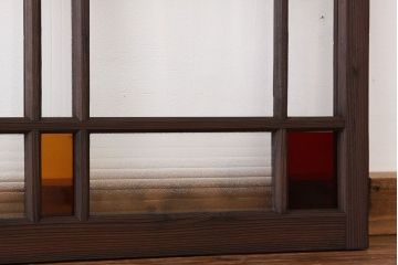 アンティーク　素敵なデザインの銀モールと色ガラス入り引き戸2枚セット?(ガラス戸・窓)