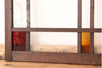 アンティーク　素敵なデザインの銀モールと色ガラス入り引き戸2枚セット?(ガラス戸・窓)