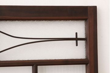 アンティーク　希少なガラス入り古い木のデザイン窓1枚(ガラス戸)