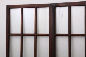 アンティーク　古い木の細身なダイヤガラス戸4枚セット(引き戸)