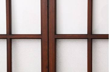アンティーク　古い木の細身なダイヤガラス戸4枚セット(引き戸)