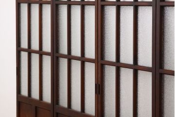 アンティーク　古い木の細身なダイヤガラス戸4枚セット(引き戸)
