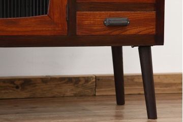 アンティーク家具　アンティーク　天板無垢材モールガラスサイドボード(リビングボード)(収納棚)