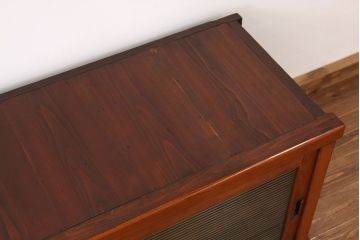 アンティーク家具　アンティーク　古い木のモールガラスローボード(リビングボード)